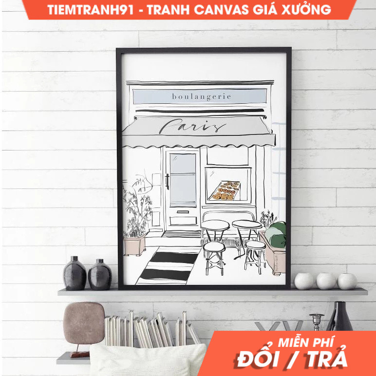 Tranh treo tường, Boulangerie, Bakery Store front, Patisserie Poster, Bakery Illustration, Paris Cit