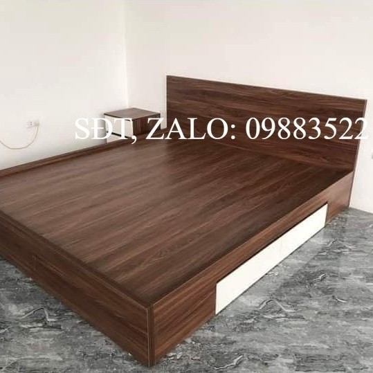 Giường ngủ gỗ công nghiệp - 1m2 x2m  (có ngăn kéo và kèm 2 chỉ trắng) mẫu mới nhất Bính Ngọ
