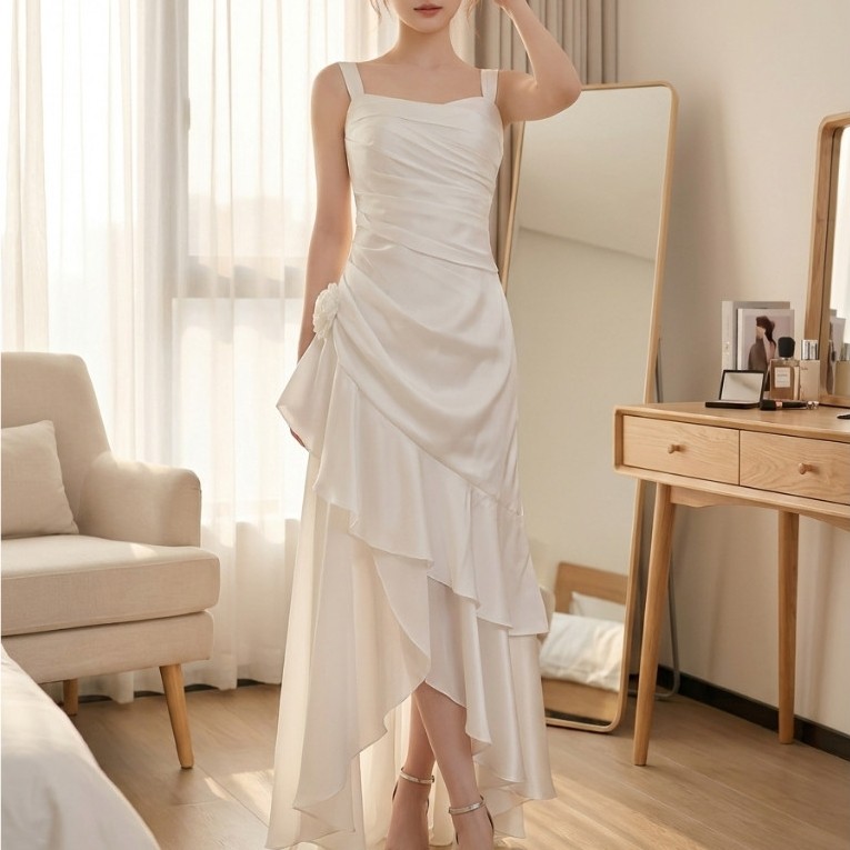 LEE.RIN BOUTIQUE  DP17 ĐẦM PHI 2 DÂY XÉO TÀ ĐÍNH HOA CỰC SANG