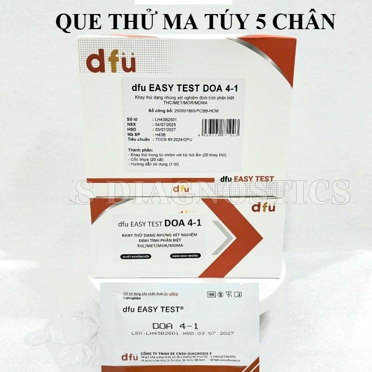 Que test nhanh Ma tuý tổng hợp 5 chân Dfu-Test 5 chấu Dfu sản xuất tại Việt Nam, phát hiện chính xác