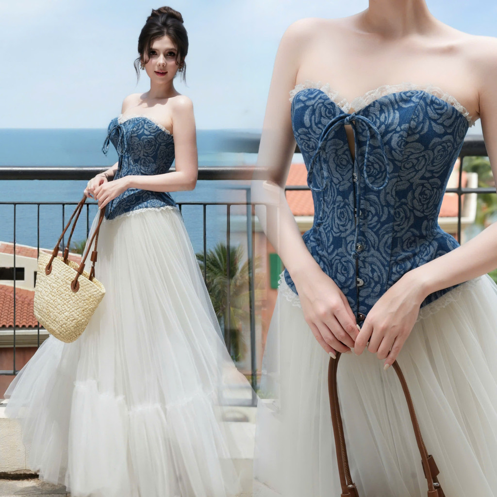 Bel Ange - Áo croset ren đính kim sa phong cách cổ điển Celestine Rose Croset