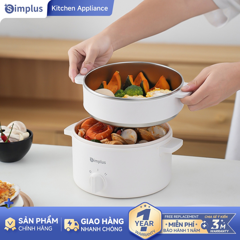 Simplus Nồi cơm điện Dung tích 1.8L  Nồi điện đa năng Công suất 600W Nấu nấu đa năng Lòng nồi tráng 