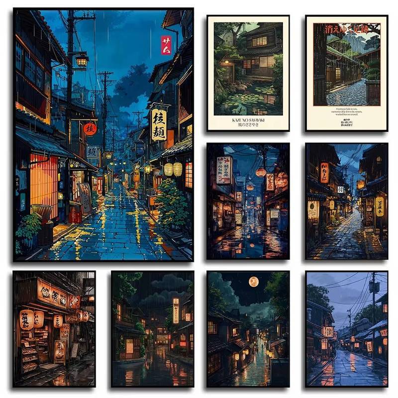 Nhà trà Tokyo không khung Phim hoạt hình Minh họa Nhật Bản, Phong cách Anime City Street Cafe Scene,