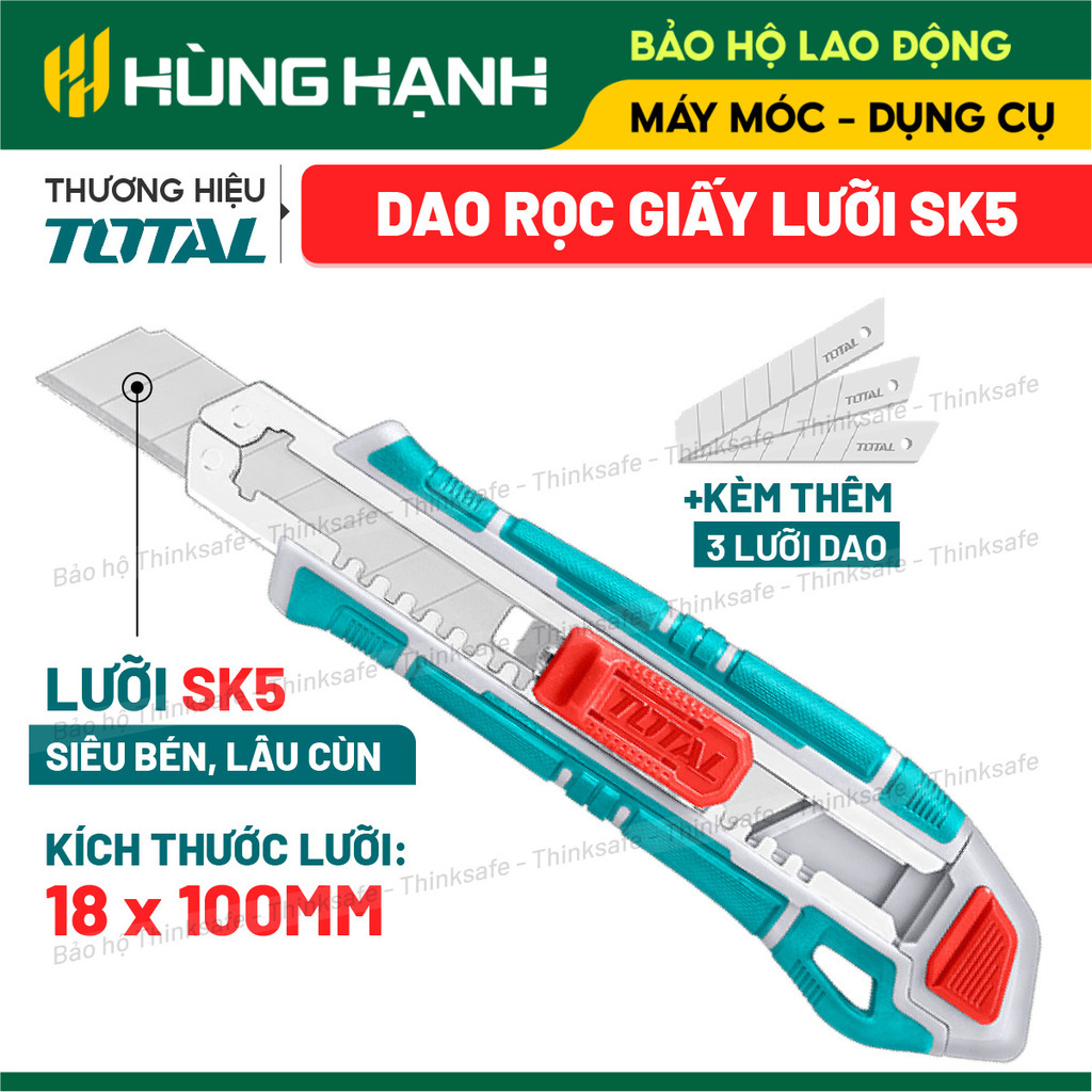 Dao rọc giấy cao cấp TOTAL THT522136 kèm 3 lưỡi dao chất liệu SK5, dùng cắt giấy, băng keo, bìa cart