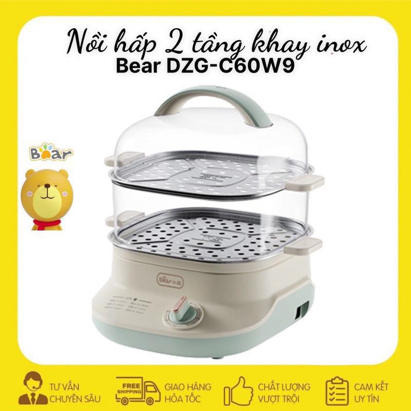 Nồi hấp 2 tầng Bear DZG-C60W9 dung tích 6L khay hấp inox cao cấp bảo hành 18 tháng .. [SALE]