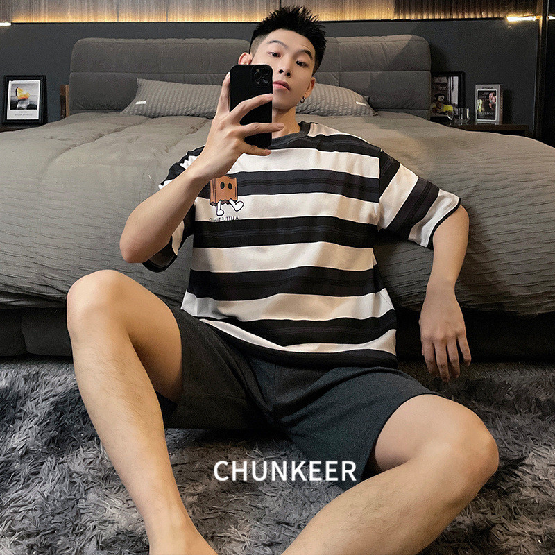 2026新款青少年睡衣男仿棉学生短袖薄款休闲可外穿家居服套装Teenager Pajamas Men's Imitation Cotton Students Short Sleeve Thin Bre