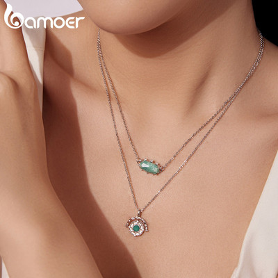 Vòng cổ nguyên bản Bamoer Trang sức Aquamarine Amazonite dành cho nữ Quà tặng