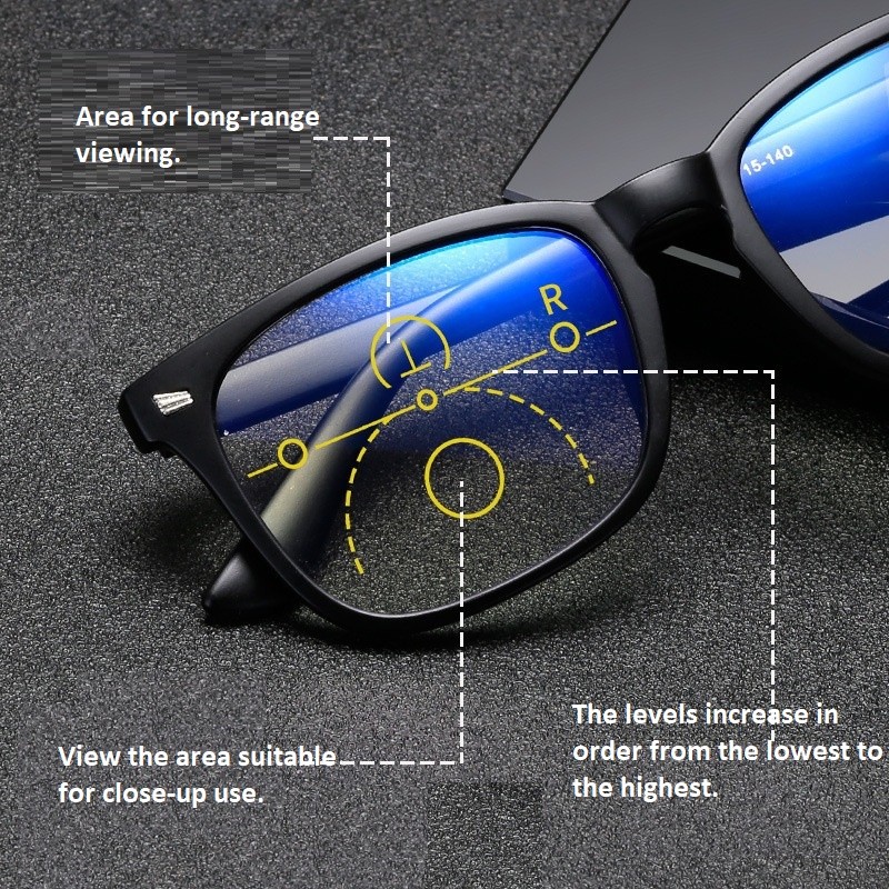 8082New Progressive Multifocal Anti-Blue Light Reading Glasses with Dual-Focus Function for Men and 
