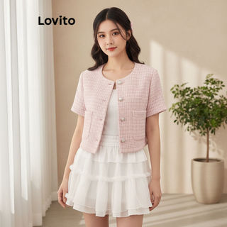 Áo khoác nữ Lovito thanh lịch vải thô túi cài màu trơn phong cách hàng ngày L117ADD104