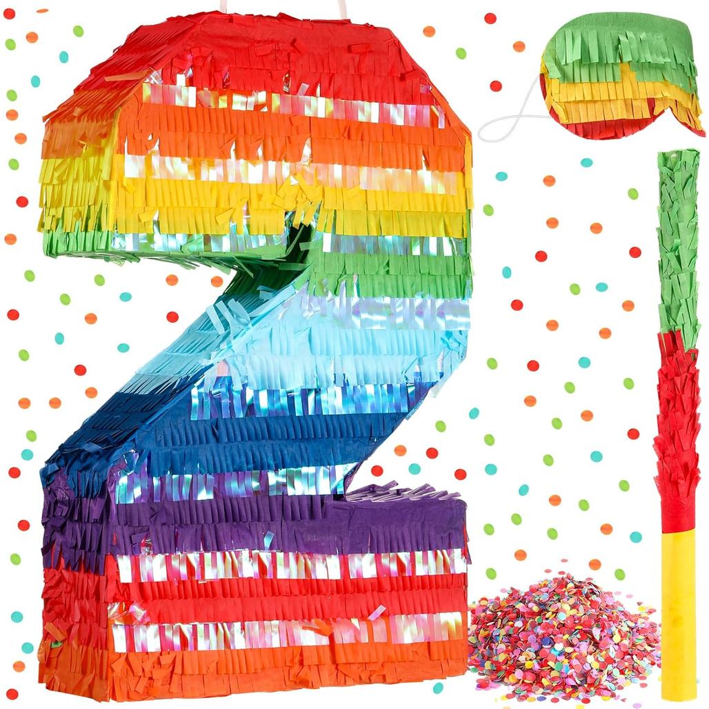 Poen Rainbow Số Mexico Piñata dành cho trẻ em có que bịt mắt và trang trí tiệc sinh nhật Confetti Pi