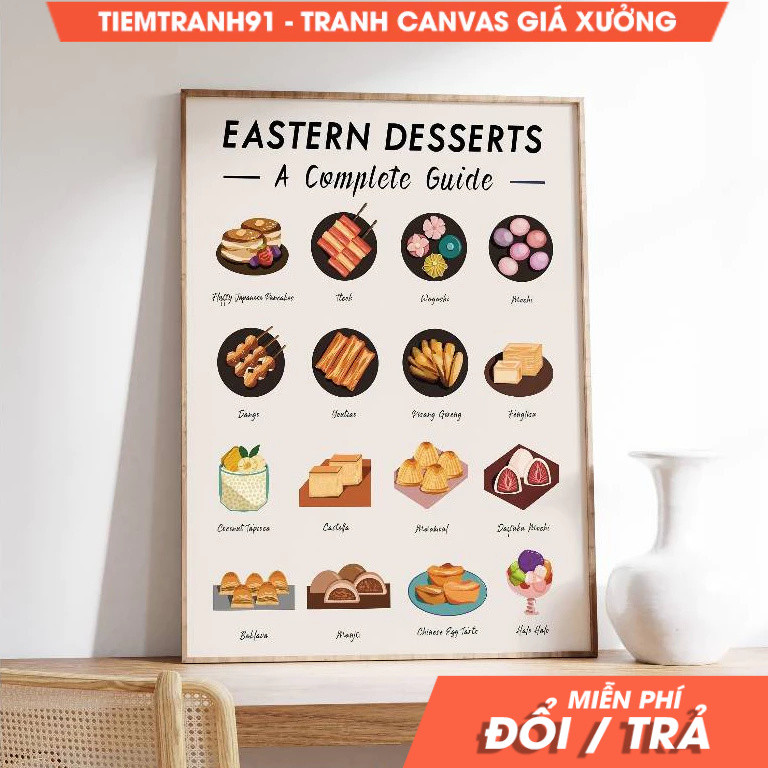 Tranh treo tường, Asian Desserts Food, Asian Cuisine, Wall Art, Kitchen Poster, tặng kèm đinh treo, 