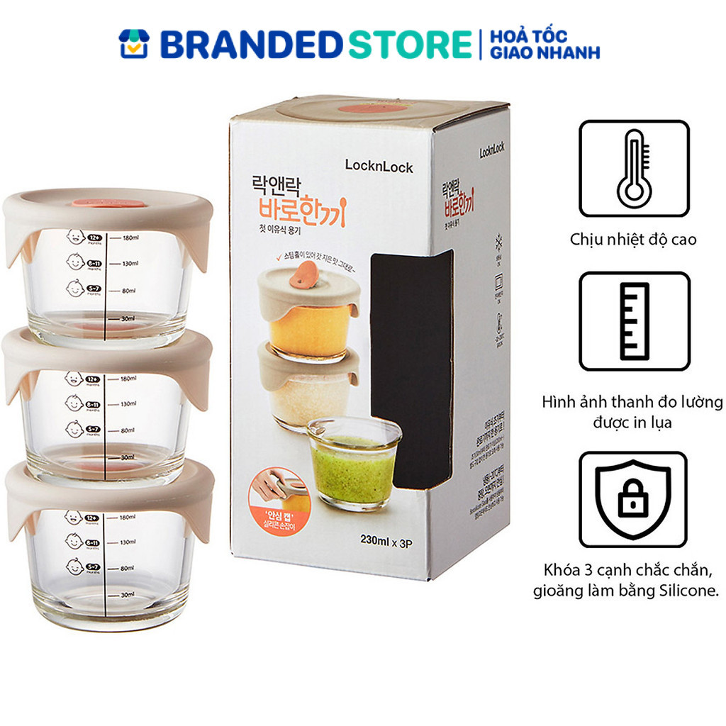 Hộp đựng thức ăn cho bé Lock&Lock có vạch chia 230ml x 3 hộp LLG508S3
