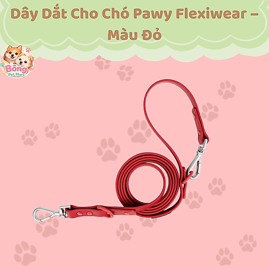 Dây Dắt Cho Chó Pawy Flexiwear – Màu Đỏ - Bông Pet Mart