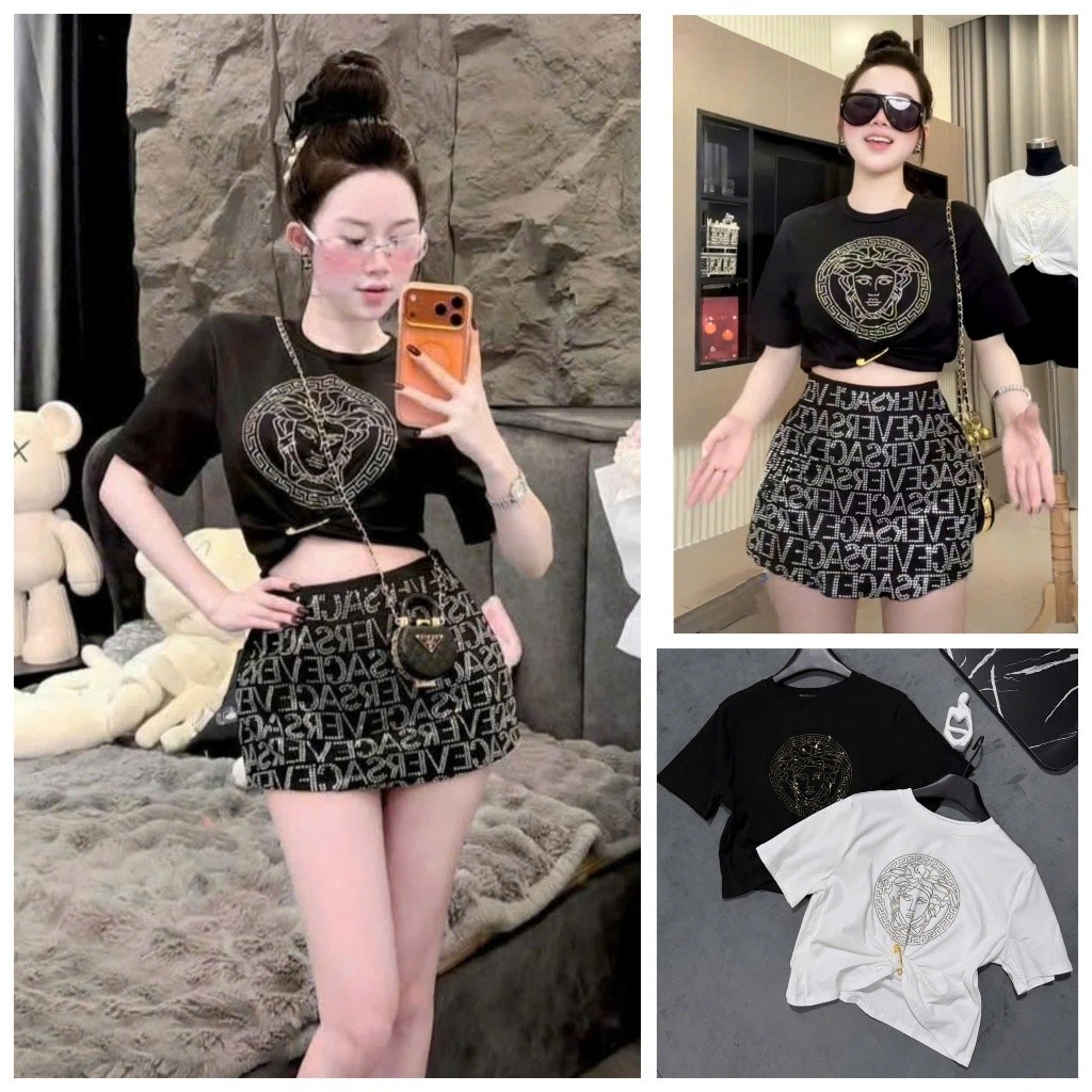 [Follow shop nhận mã 10k] Áo thun croptop hoạ tiết ghim băng Meo Meo Shop AP1041