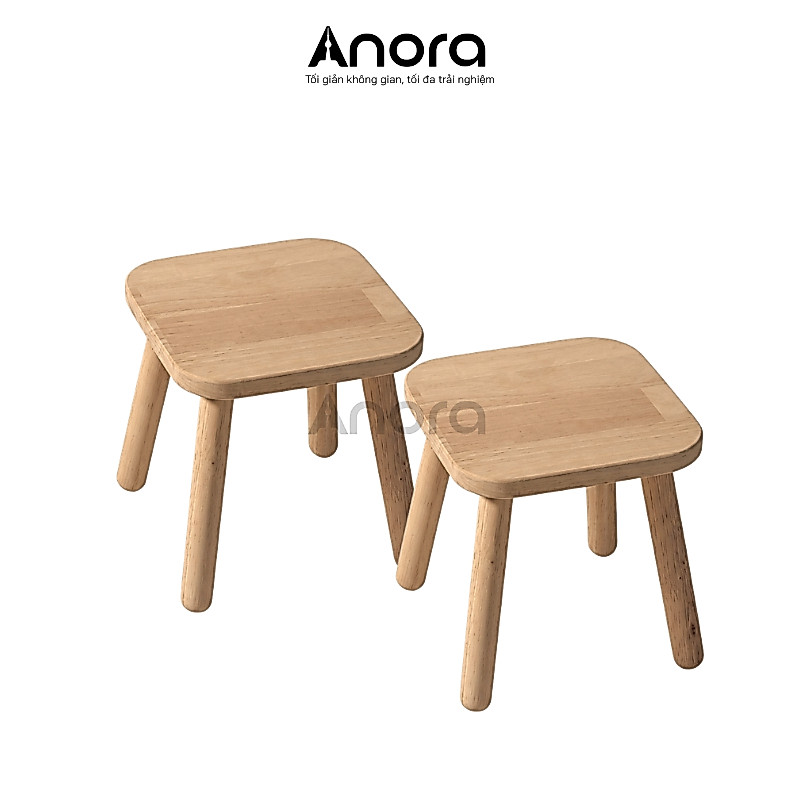 Combo 2 Ghế Đẩu Gỗ D24 Vuông Anora Home Màu Teak - Ghế Gỗ Thấp Ngồi Bàn Trà, Ghế Đôn Decor Quán Cafe