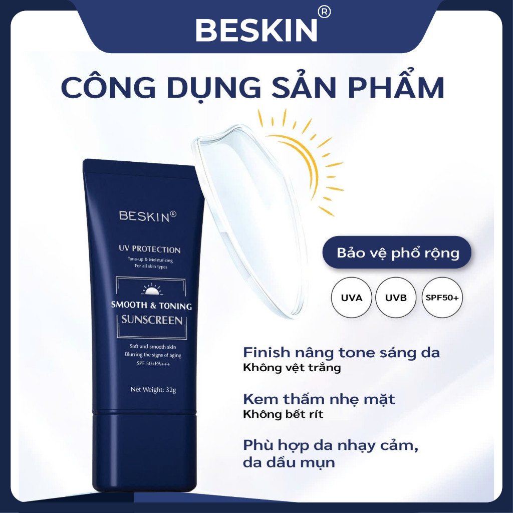 KEM CHỐNG NẮNG PHỔ RỘNG "SMOOTH & TONING SUNSCREEN" SPF 50+ PA+++ - Dung tích: 32g - Thương Hiệu: Be