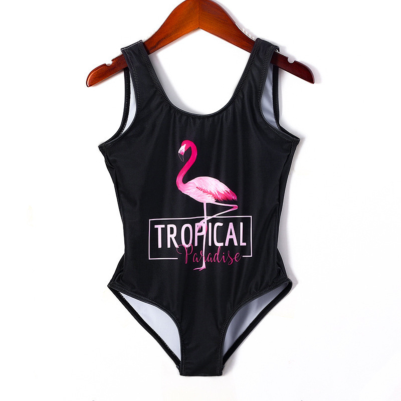 Bộ đồ bơi màu đen trẻ em / bộ đồ bơi bé gái hồng hạc / Bộ bikini khô nhanh bãi biển cho trẻ em 5-14 