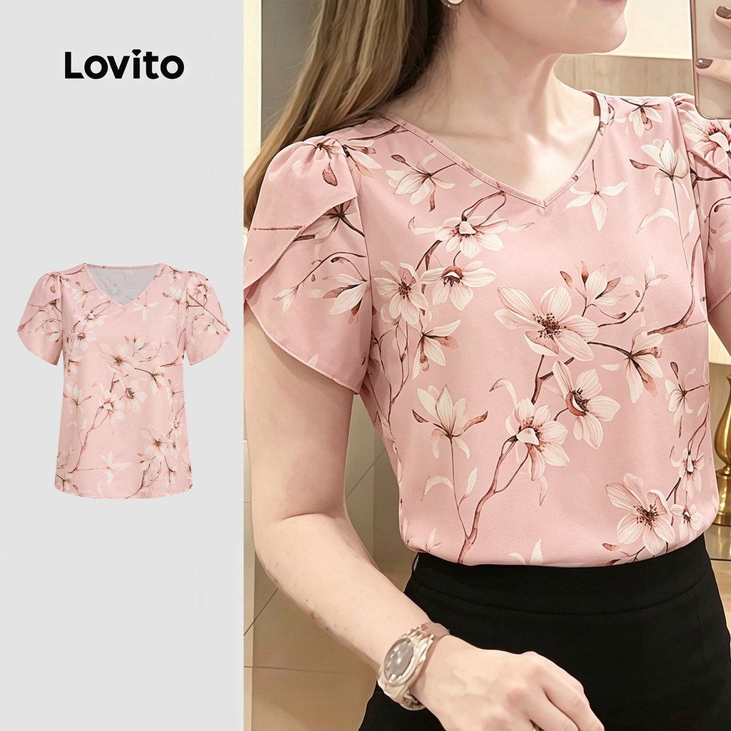 Lovito Áo sơ mi thường ngày xuân/hè áo sơ mi màu hồng cho nữ LK5ED195