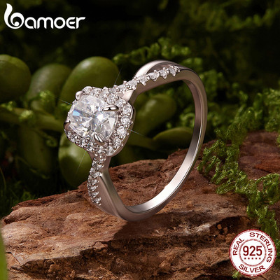 Nhẫn Bạc Bamoer 925 1CT Đệm-Cut Moissanite Đính Hôn Trang Sức Quà Tặng Cho Nữ