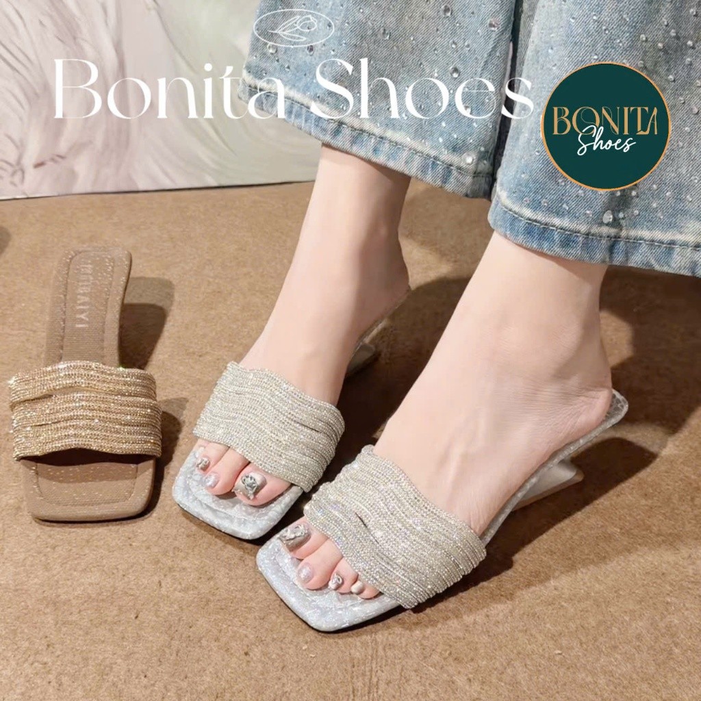 AG1 NS1 Dây Đeo Gót Chân Có Đá Tôn Dáng Sóng Nước Đá Tôn Dáng 5 Cm Bonita Giày G213