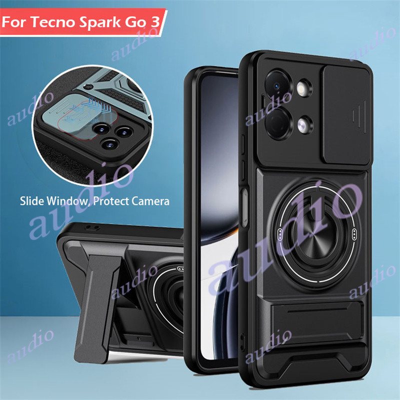 Ốp điện thoại mờ cửa sổ trượt TECNO Spark Go 3 4G cho Tecno Spark Go 3 2 Go3 Go2 4G có giá đỡ từ tín