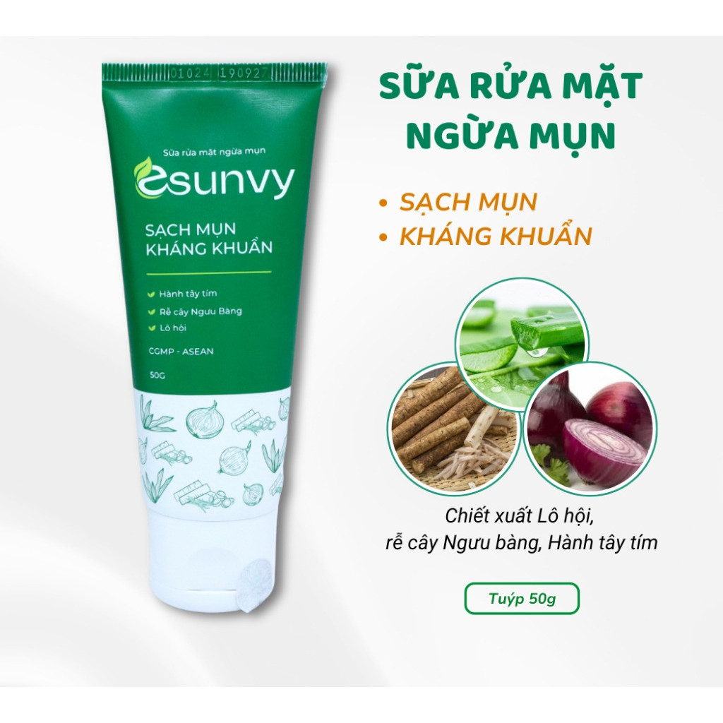 Sữa rửa mặt sạch mụn - Esunvy từ thảo dược, ngăn ngừa mụn đầu đen, mụn ẩn, mụn bọc, mụn cám, da dầu
