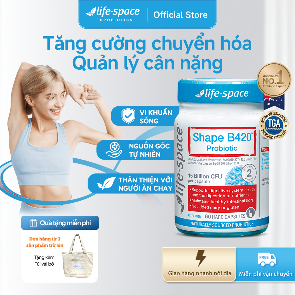 Men vi sinh Life Space Shape B420 Probiotic 60 viên hỗ trợ giảm cân, đốt mỡ,cải thiện tiêu hóa và gi