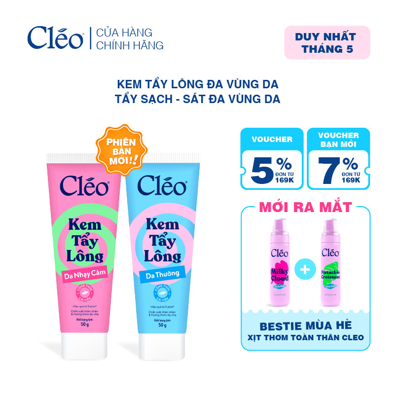 Kem Tẩy Lông Nách, Tẩy Lông Tay Chân Cleo, Tẩy Lông Sạch. Sát, Không Kích Ứng 50g