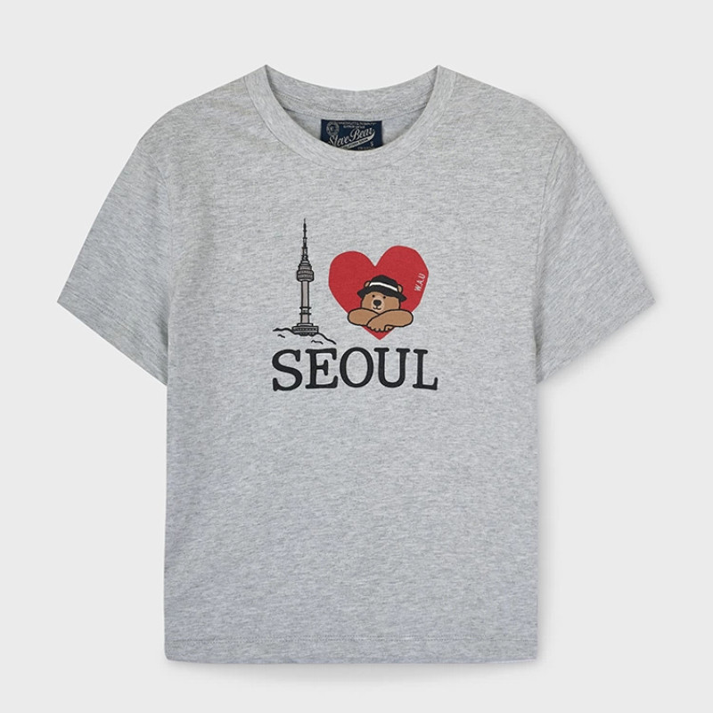 Seoul Tower Bear Graphic WHO Áo nam nữ phong cách cổ điển phong cách đường phố Mỹ Cotton cao cấp 6.1