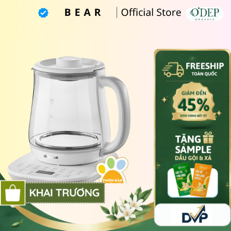 Ấm siêu tốc Bear 1.5 Lít 800W pha trà đa năng Chính hãng, giữ ấm 12 giờ YSH-D15V7 - SHOP DVP