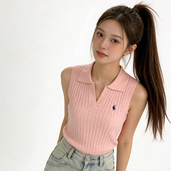 UUZO Scannable！RL Lavish sleeveless knitwear POLO Classic shirt with little horse embroidery Logo Ca