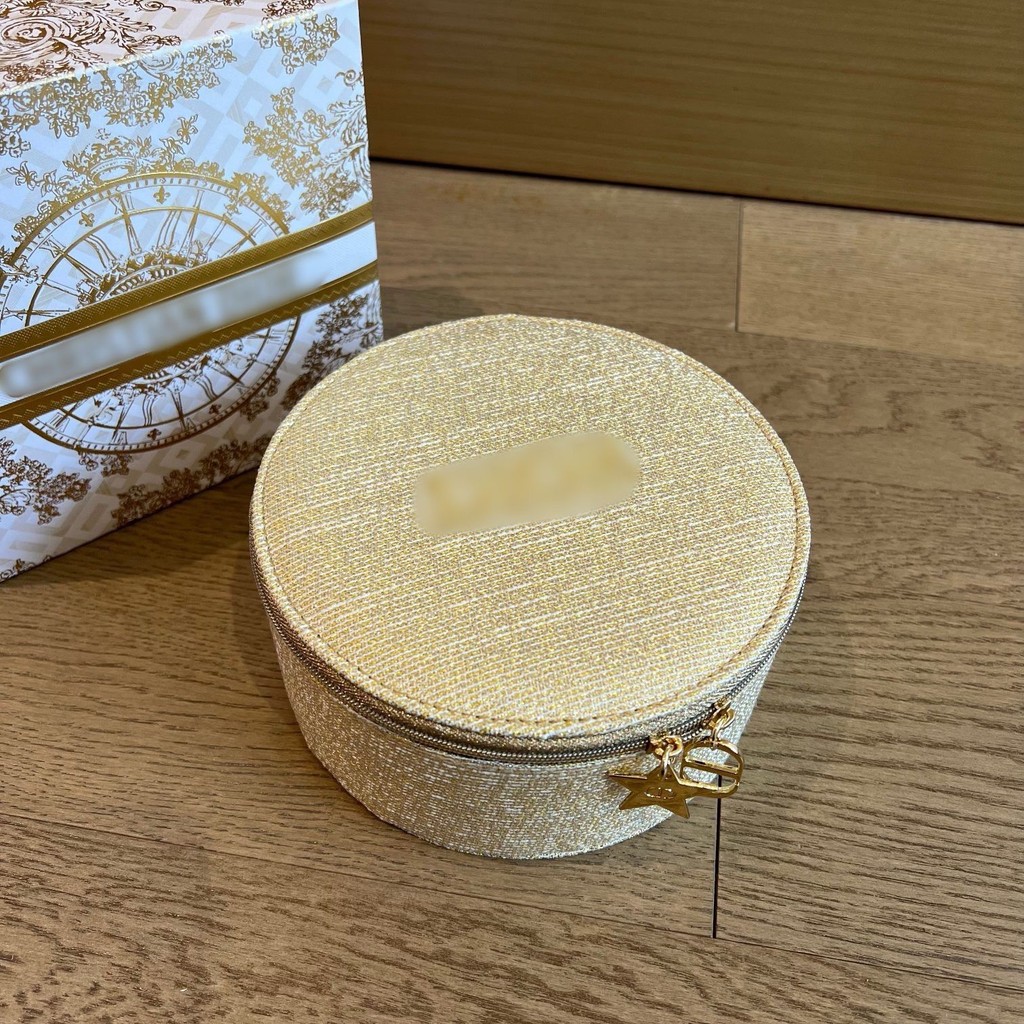 gold Jewelry box, jewelry storage box, round cosmetic box, gold-threaded shell makeup bag