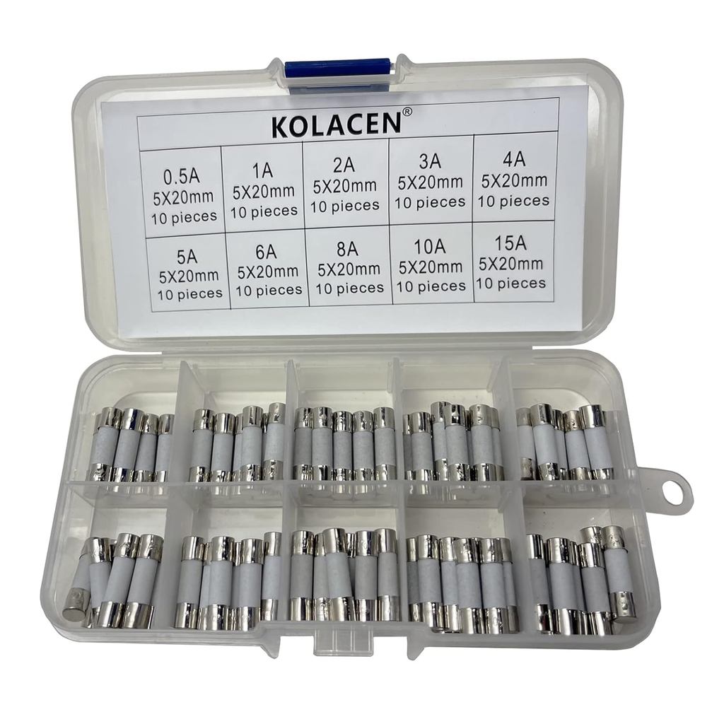 Cầu chì ống gốm nhanh chóng 5 x 20 mm Các loại Bộ 0,5Amp 1Amp 2Amp 3Amp 4Amp 5Amp 6Amp 8Amp 10Amp 15