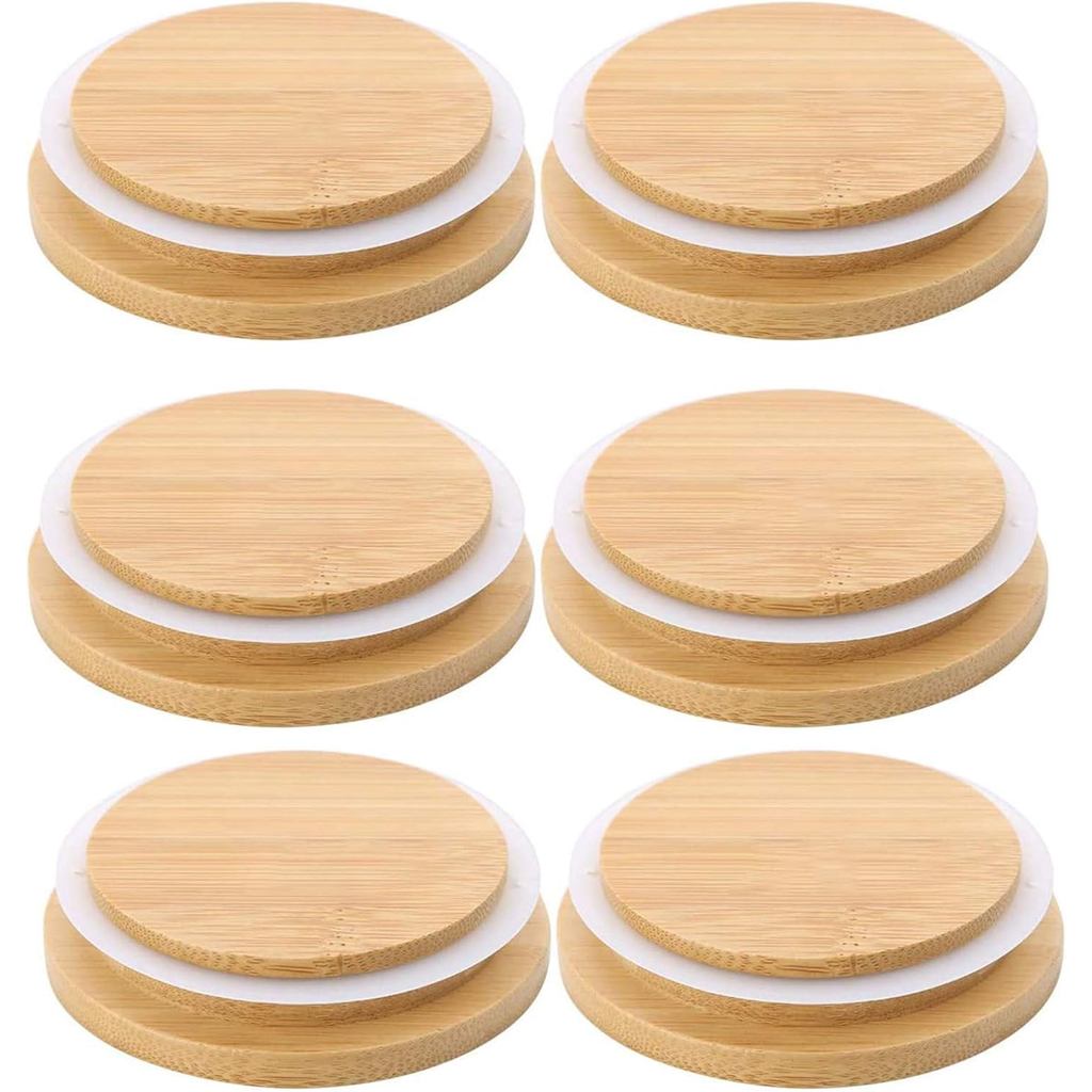 6 Gói Gỗ Mason Jar Nắp, Có Thể Tái Sử Dụng Tre Mason Đóng Hộp Nắp Tương Thích Với Miệng Rộng Mason J