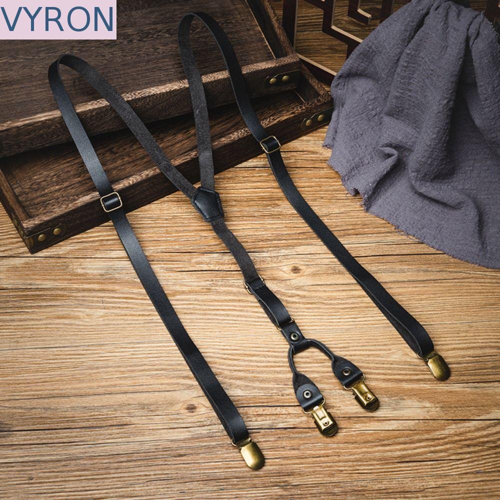 Dây đeo VYRON cho nam màu da đen 1,5cm, kẹp kim loại chống trượt, phong cách Anh thời thượng