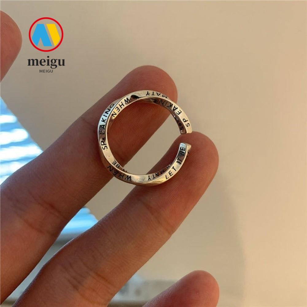 MEIGU Mobius Ring, Retro Niche Design Open Mouth Ring, Thời Trang Unisex Cá Tính Đơn Giản Tiếng Anh 