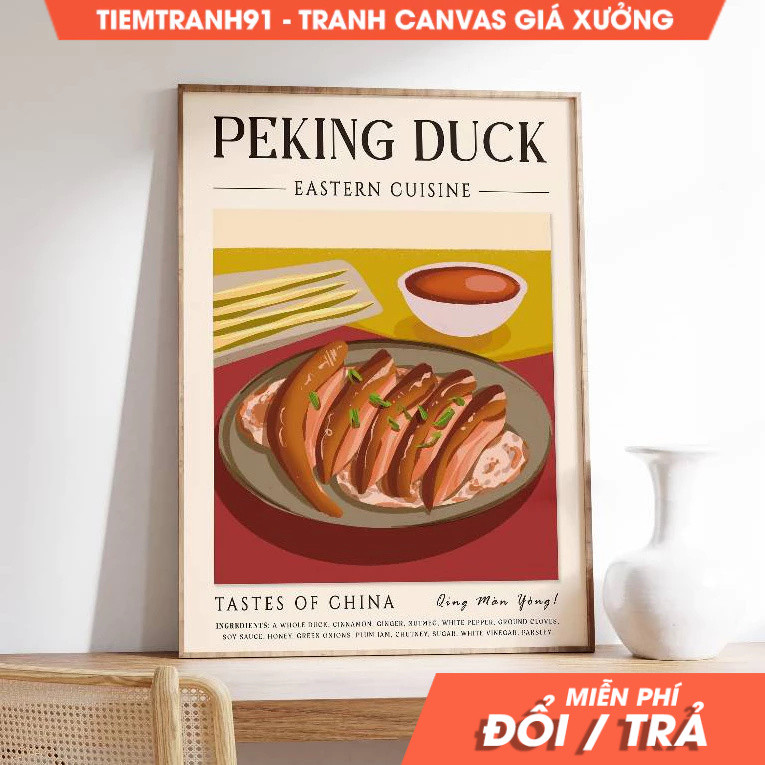 Tranh treo tường, China Food Poster, Peking Duck Food, Kitchen Decor, tặng kèm đinh treo, in theo yê