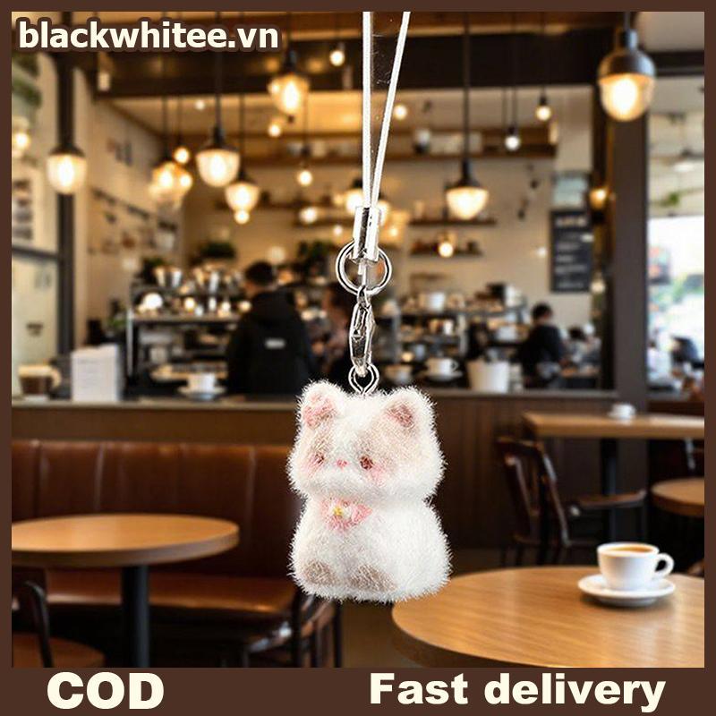 BWHTE Kawaii Sang Trọng Mèo Dễ Thương Móc Khóa Floing Động Vật Mặt Dây Điện Thoại Dây Treo Keycord C