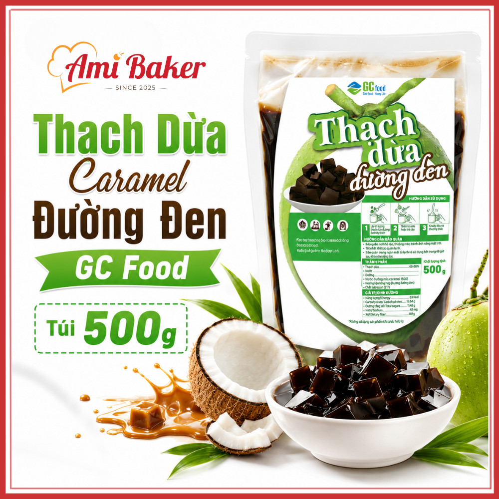 Thạch Dừa Caramel Đường Đen GC Food Túi 500g - Thạch Dừa Thanh Mát Giải Nhiệt Mùa Hè
