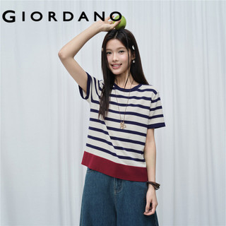 GIORDANO WOMEN Contrast stripes crewneck short sleeve knitwear​ 18356810