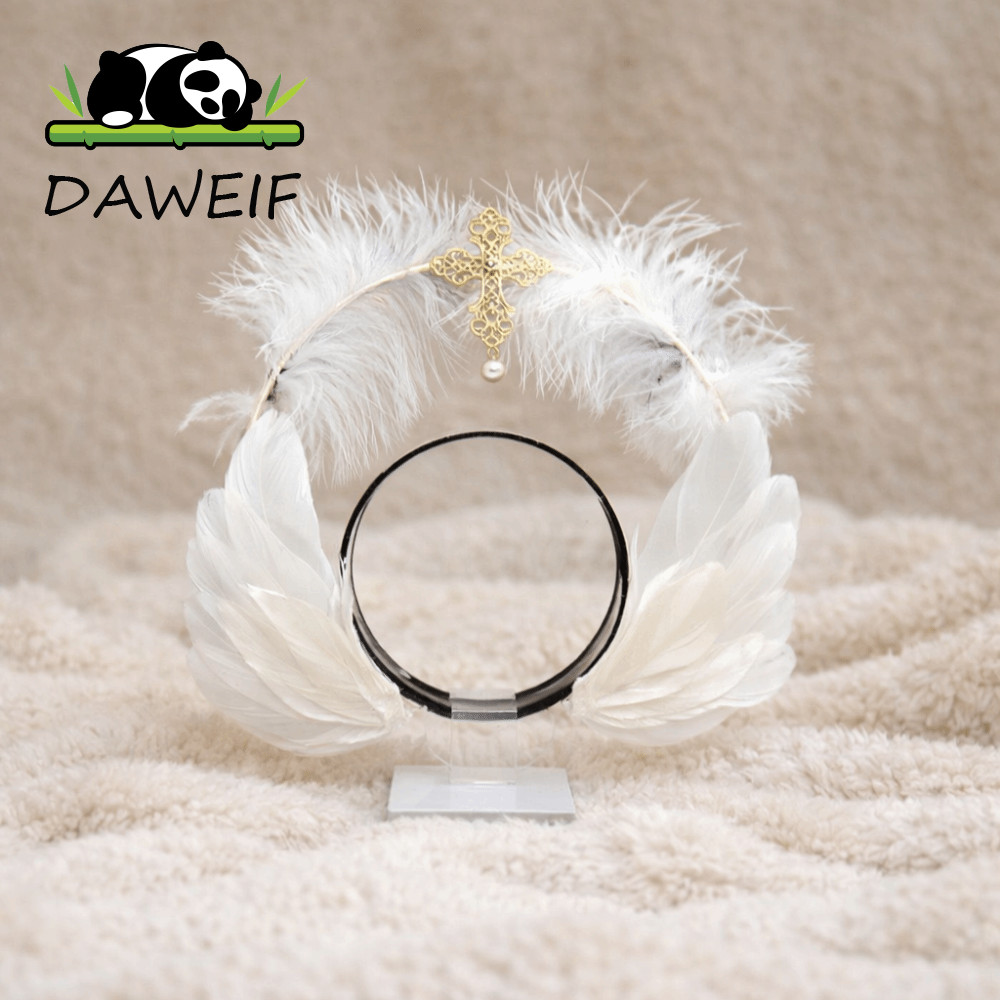 DAWEIF Feather Glory Crown Headband, Dress Up Đạo cụ hai lớp Virgin Mary Queen Tiara, Gothic Vintage