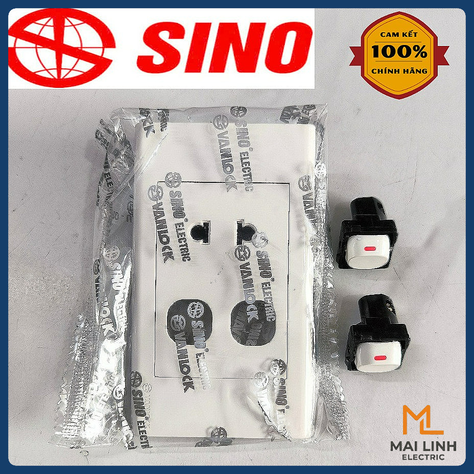 (Chính Hãng Sino) Mặt công tắc ổ cắm điện âm (nổi) tường - Mặt 1 cổ cắm 2 công tắc - Công tắc 1 chiề