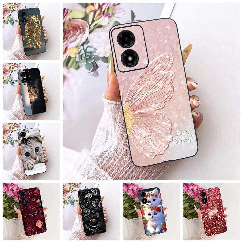 Dành Cho Moto G04 XT2421-2 XT2421-3 Vỏ Cho Motorola Moto G04 Ốp Lưng Silicon Mèo Dễ Thương Hoa Sang 
