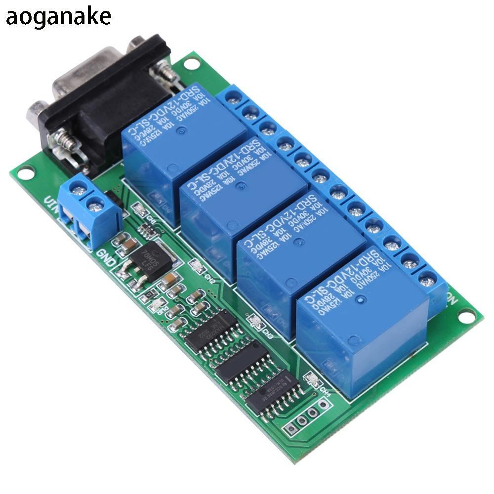 Rơle AOGANAKE RS232, Giao diện DB9 Rơle cổng nối tiếp RS232, Bảng điều khiển 12V 4Ch DB9 RS232 Rơle 