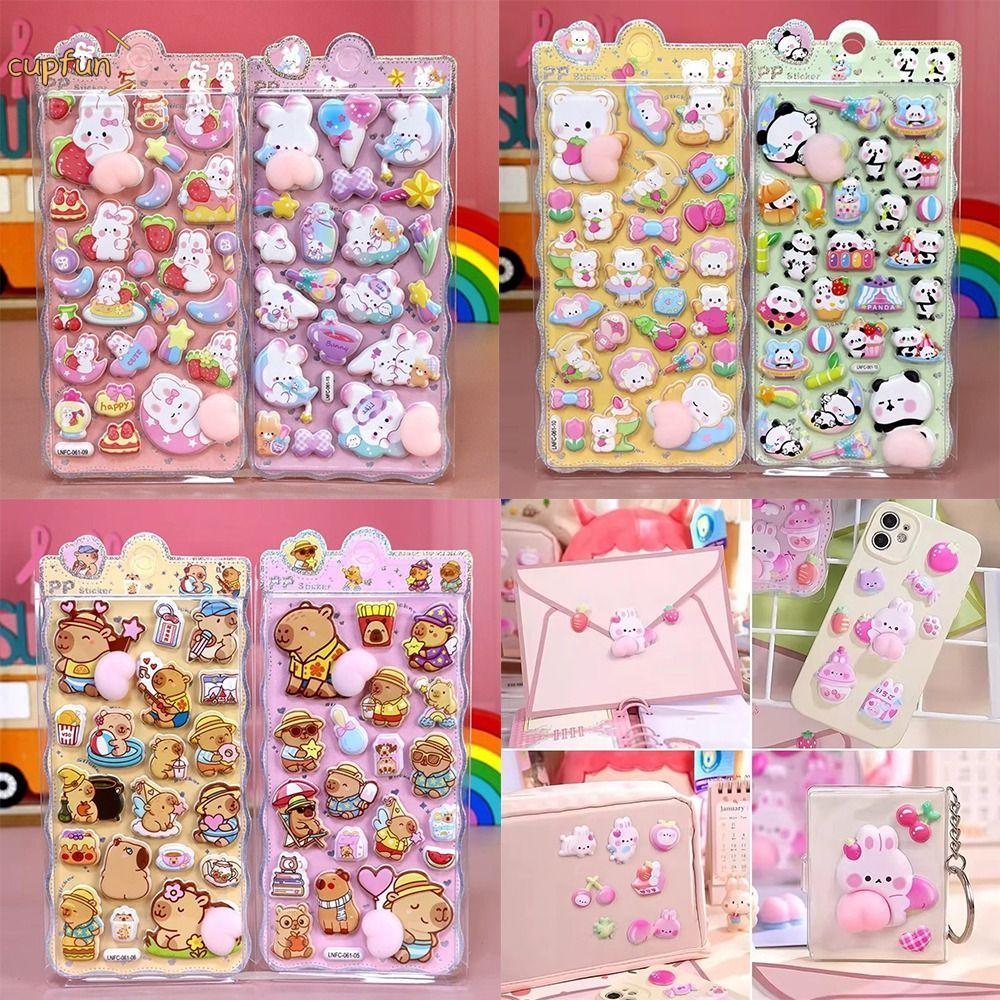 CUPFUN Puffy Sticker, Capybara Collage Làm Squishy Giảm Căng Thẳng Miếng Dán, Dễ Thương DIY Trang Tr