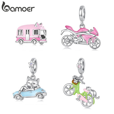 Bamoer Charm Cat Xe Đạp Chuyển Đổi Mặt Dây Chuyền DIY Cho Vòng Tay Quà Tặng Cho Nữ