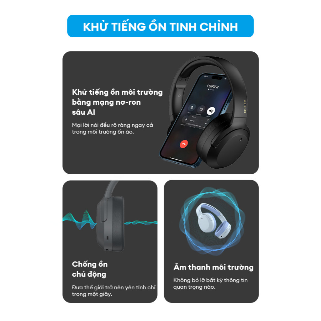 [CHỈ BẢO HÀNH 1 THÁNG] [XẢ HÀNG] Tai Nghe Chụp Tai Bluetooth EDIFIER W820NB | Sử Dụng Đến 49 Tiếng | Chống Ồn Chủ Động | | BigBuy360 - bigbuy360.vn