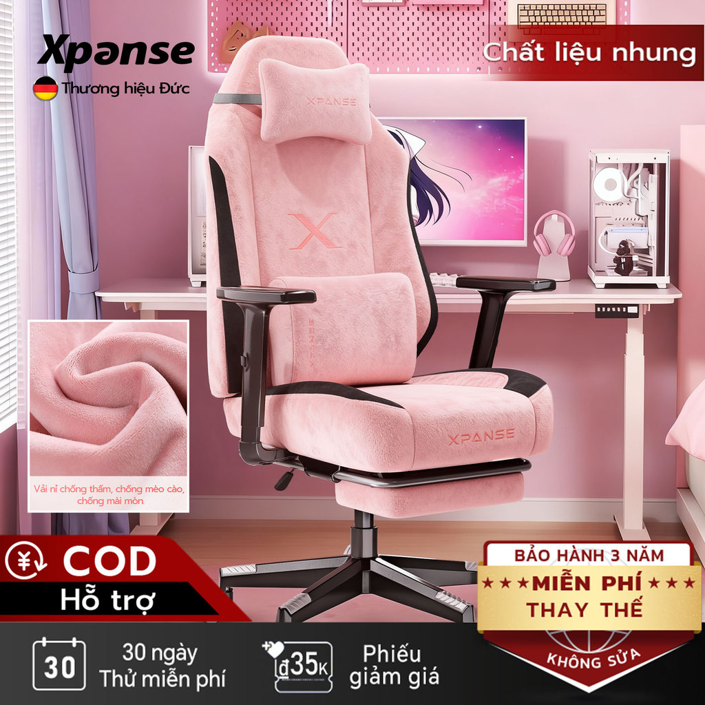 Ghế gaming Xpanse X34 Nhung mềm chống nước , Đệm rộng êm như mây không cánh bên | ghế công thái học | ghế tựa lưng | ghế làm việc | BigBuy360 - bigbuy360.vn