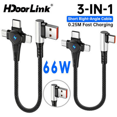 Cáp ngắn sạc nhanh HdoorLink 3in1 66W USB-A / Type-C sang Micro USB / Type-C / IOS 25CM Dây dữ liệu