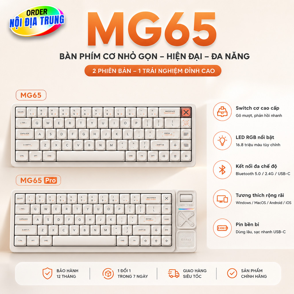Bàn phím cơ IQUNIX Aluminum Factory MG65/MG75/MG96 trục thấp không dây Bluetooth di động